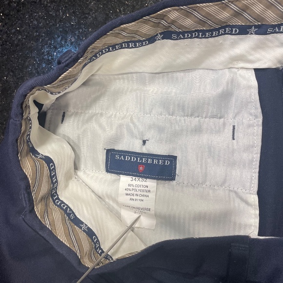 Saddlebred Men's 34Wx32L Comfort Waist Pleated Front Straight Fit Pants Navy Blu - Picture 7 of 12